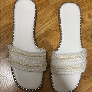 White Pearl Slide Sandals